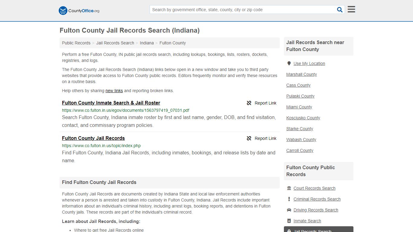 Jail Records Search - Fulton County, IN (Jail Rosters & Records)